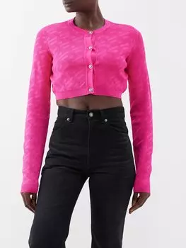 Укороченный кардиган жаккардовой вязки с логотипом Versace, розовый