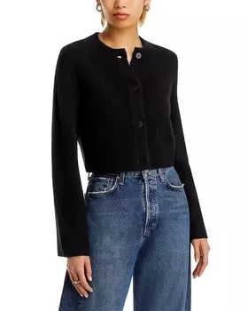 Укороченный кашемировый кардиган с круглым вырезом и широкими рукавами AQUA, черный