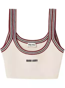 Укороченный кашемировый топ с отделкой в полоску MIU MIU, нейтральный