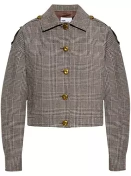 Укороченный клетчатый жакет Self-Portrait, коричневый