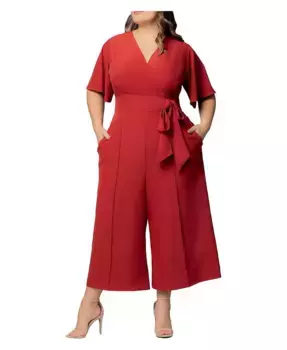 Укороченный комбинезон Evelyn большого размера с широкими штанинами Kiyonna, оранжевый