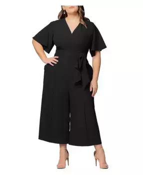 Укороченный комбинезон Evelyn большого размера с широкими штанинами Kiyonna, черный