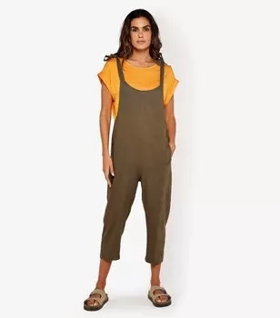 Укороченный комбинезон из льняной смеси хлопка абрикосового и оливкового цвета Apricot, оливковый