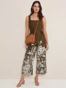 Укороченный комбинезон из льняной смеси Phase Eight Rosalia с цветочным принтом, хаки/белый