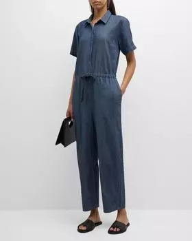Укороченный комбинезон из твила из органического хлопка Eileen Fisher, цвет Denim