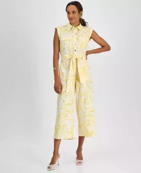 Укороченный комбинезон в стиле utility из смесового льна с принтом I.N.C. International Concepts, мультиколор