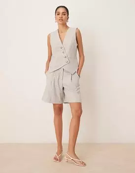 Укороченный комбинезон YAS со складками спереди, светло-серый меланж
