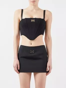 Укороченный корсетный топ из джерси с бляшкой-логотипом Dolce & Gabbana, черный