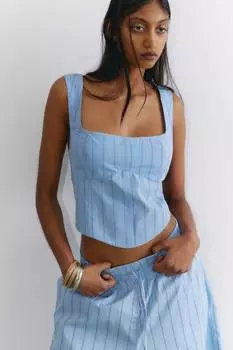 Укороченный корсетный топ из хлопкового поплина Monki, голубой