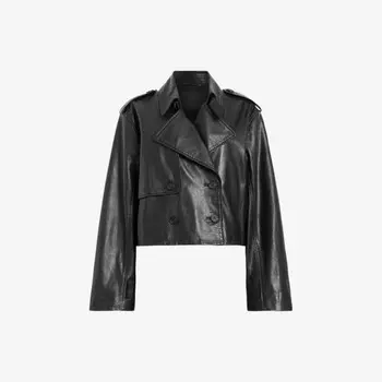 Укороченный кожаный тренч Hendry свободного кроя Allsaints, черный