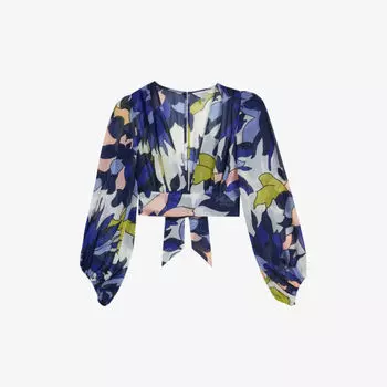 Укороченный креповый топ Chrysan с цветочным принтом Ted Baker, цвет natural