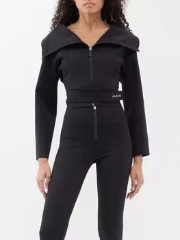 Укороченный креповый жакет с открытыми плечами ALAA, черный