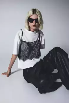 Укороченный кружевной топ H&M, черный