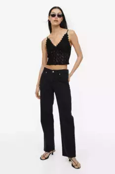 Укороченный кружевной топ H&M, черный