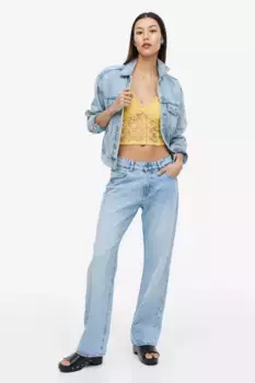 Укороченный кружевной топ H&M, желтый