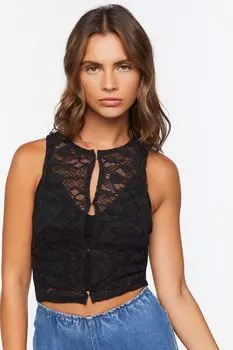 Укороченный кружевной топ с открытым передом Forever 21, черный