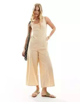 Укороченный льняной комбинезон с завязками на спине ASOS DESIGN