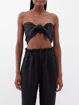 Укороченный льняной топ micky с галстуком-бабочкой Posse, черный