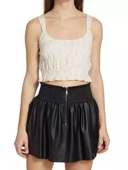 Укороченный льняной топ Ramy Brook с цветочным принтом Judith, слоновая кость