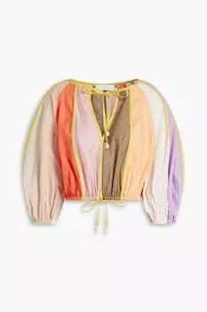 Укороченный льняной топ в полоску ZIMMERMANN, разноцветный