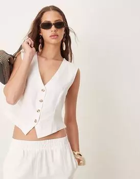 Укороченный льняной жилет Vila, приталенный, белого цвета