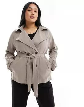 Укороченный легкий тренч грибного цвета с завязкой на талии ASOS DESIGN Curve