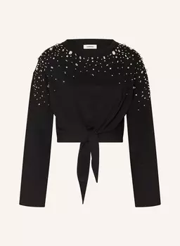 Укороченный лонгслив с драгоценными камнями SANDRO, черный/серебряный