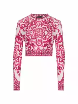 Укороченный лонгслив с принтом Majolica Dolce&Gabbana, мультиколор