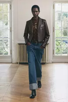 Укороченный пиджак из 100% кожи ZARA, коричневый