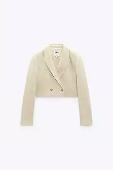Укороченный пиджак из смешанной льна ZARA, солома