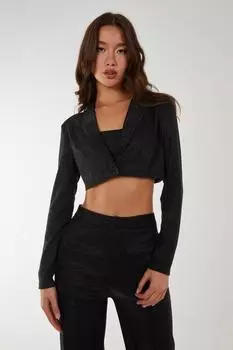 Укороченный пиджак с эффектом металлик Pink Vanilla, черный