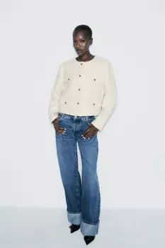 Укороченный пиджак с клапанами ZARA, экрю