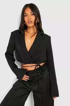 Укороченный пиджак с запахом petite Boohoo, черный