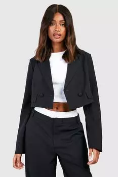 Укороченный пиджак свободного кроя с базовым карманом и карманами boohoo, черный