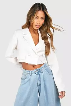 Укороченный пиджак свободного кроя с базовым карманом и карманами boohoo, белый