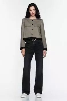 Укороченный пиджак в гусиные лапки ZARA, кэмел