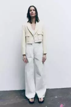 Укороченный пиджак в полоску ZARA, экру/черный