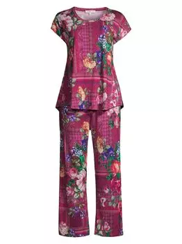Укороченный пижамный комплект из хлопка Bethia с цветочным принтом Johnny Was, разноцветный