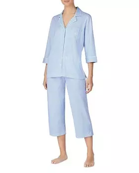 Укороченный пижамный комплект из хлопкового джерси Lauren Ralph Lauren Bingham, синий