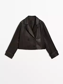 Укороченный плащ из кожи наппа Massimo Dutti, коричневый