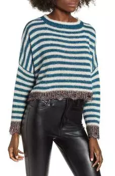 Укороченный праздничный рождественский свитер с длинными рукавами в полоску из мишуры и металла, разноцветный Prima, мультиколор