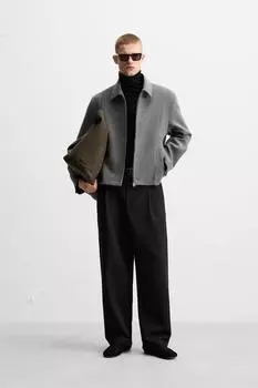 Укороченный приталенный сшитый жакет ZARA, серый
