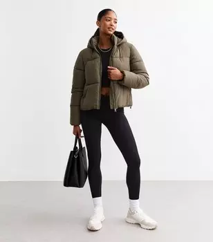 Укороченный пуховик цвета хаки New Look, хаки