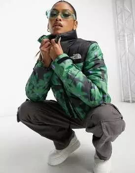 Укороченный пуховик с зеленым цветочным принтом The North Face Saikuru –