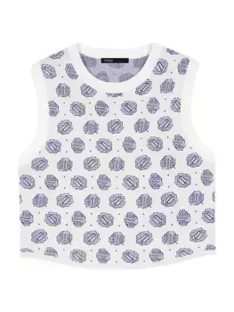 Укороченный пуловер с монограммой Maje, цвет ecru blue clover monogram