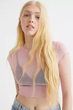 Укороченный сетчатый топ H&amp;M, светло-розовый
