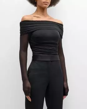 Укороченный сетчатый топ Isadola со сборками Alice + Olivia, цвет Black