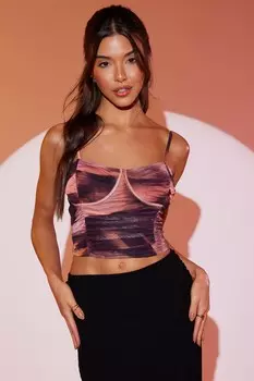 Укороченный сетчатый топ с принтом ржавый мрамор QUIZ Clothing