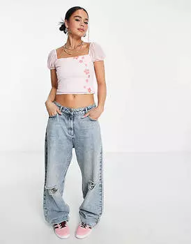 Укороченный сетчатый топ Tammy Girl с принтом в виде бабочки Y2K