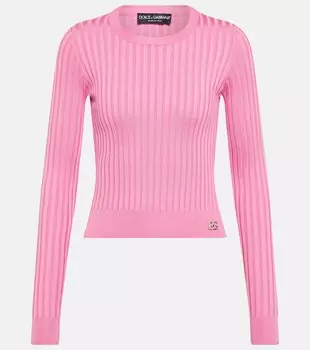 Укороченный шелковый свитер DG в рубчик DOLCE&GABBANA, розовый